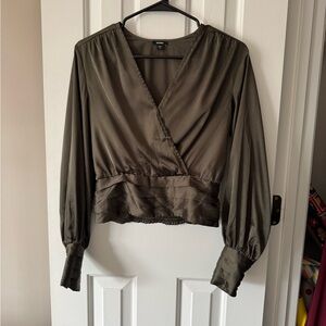 Express Olive Wrap-Front Blouse